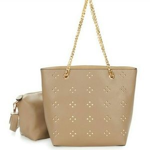Studded Reversible Tote with Crossbody-Taupe color